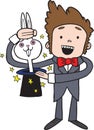 Cute Cartoon Magic Magician with Rabbit in a Hat Royalty Free Stock Photo
