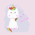 Cute cartoon magical unicorn isolated on a pink background