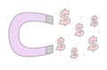 Cute cartoon magnet attracting money business concept illustration