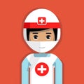 Cute Cartoon Man in a White Uniform Carrying a Red Cross Royalty Free Stock Photo