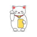 Cute cartoon maneki neko lucky white cat vector illustration Royalty Free Stock Photo