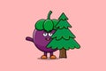 Cute cartoon Mangosteen character hiding tree