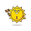 Cute cartoon wise judge sun holding a hammer