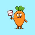 Cute Cartoon mascot carrot with stop sign board