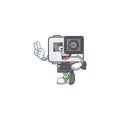 Cute cartoon mascot picture of action camera with two fingers