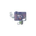 Cute cartoon mascot picture of retro camera with two fingers