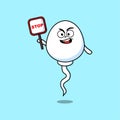 Cute Cartoon mascot sperm with stop sign board