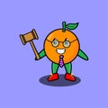 Cute cartoon mascot wise judge orange with hammer
