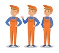 Cute cartoon mechanic boy. Happy little worker Royalty Free Stock Photo