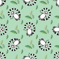 Cute Cartoon meditating lemur vector seamless pattern