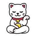 Cute cartoon meditating Maneki Neko cat