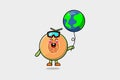 Cute cartoon Melon floating with earth balloon