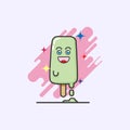 Cute cartoon of melt ice cream bar, lime sherbet flavor on white