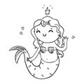 Cute cartoon mermaid girl silhouette. Vector contour illustration for coloring