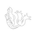 Cute cartoon mermaid. Isolated vector illustration in linear style. Simple clipart. Design element. Sea life and travel