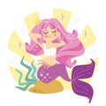Cute cartoon mermaid with long hair vector illustration Royalty Free Stock Photo