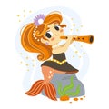 Cute cartoon mermaid with a pipe vector illustration