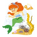 Cute cartoon mermaid sat on a sea urchins vector illustration Royalty Free Stock Photo