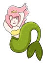 Cute cartoon mermaid, vector illustration