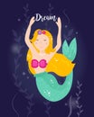 Cute cartoon mermaid with yellow hair. Royalty Free Stock Photo