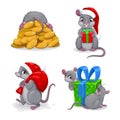 Cute cartoon mice set. Festive holiday mouse icons.