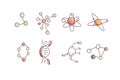 Cute cartoon molecule and atom icon set. Atomic and molecular illustration. Structure of molecula and atom with electron