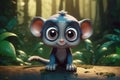 Cute Cartoon Monkey Cat With Very Big Eyes Magic Forest. Generative AI Royalty Free Stock Photo