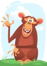 Cute cartoon monkey character icon. Chimpanzee mascot waving hand and presenting. Royalty Free Stock Photo