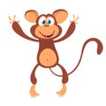 Cute cartoon monkey character icon. Chimpanzee mascot waving hand and presenting. Vector illustration Royalty Free Stock Photo