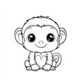 Cute Baby Monkey Outline Character with Big Eyes, Vector Art Royalty Free Stock Photo