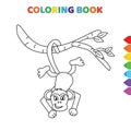 Cute cartoon monkey hanging from three with tail coloring book for kids. black and white vector illustration for coloring book.