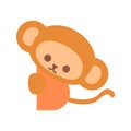 Cute cartoon monkey hiding behind wall. Playing Hide and Seek. Isolated cartoon animal on white background.