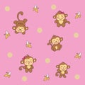 Cute cartoon monkey pattern continued., vector illustration