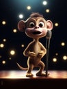 Cute Cartoon Monkey With Very Big Eyes Singing Stage A Grand Stage With A Spotlight Shining A Solo Character. Generative AI