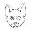 Cute cartoon monochrome Japanese Bobtail cat face vector lineart clipart. Pedigree kitty breed for cat lovers. Purebred