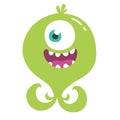 Cute cartoon monster alien with one eye. Vector illustration of green monster for Halloween. Royalty Free Stock Photo