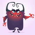 Cute cartoon monster. Angry dark blue monster with big mouth. Halloween vector illustration.