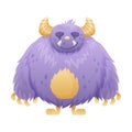 Cute cartoon monster baby character. Purple furry horned alien vector illustration Royalty Free Stock Photo