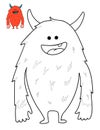 Cute cartoon Monster coloring page and color sample.