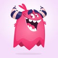 Cute cartoon monster design. Halloween vector illustration of flying monster character. Royalty Free Stock Photo