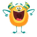Cute cartoon monster excited with opened mouth.