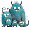 Cute cartoon monster family. Isolated characters on white background