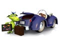 Cute cartoon monster going on a car trip. Royalty Free Stock Photo