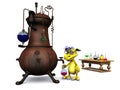 Cute cartoon monster in his chemistry lab. Royalty Free Stock Photo