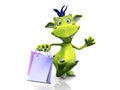 Cute cartoon monster holding shopping bags. Royalty Free Stock Photo