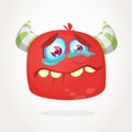 Cute cartoon monster with horns. Crying monster emotion. Halloween vector illustration