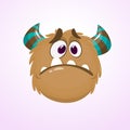 Cute cartoon monster with horns . Crying monster emotion. Halloween vector illustration. Royalty Free Stock Photo