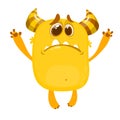 Cute cartoon monster with horns. Crying monster emotion. Halloween vector illustration