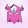 Cute cartoon monster with horns and one eye. Crying monster emotion. Halloween vector illustration. Royalty Free Stock Photo