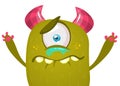 Cute cartoon monster with horns and one eye. Crying monster emotion. Halloween vector illustration. Royalty Free Stock Photo